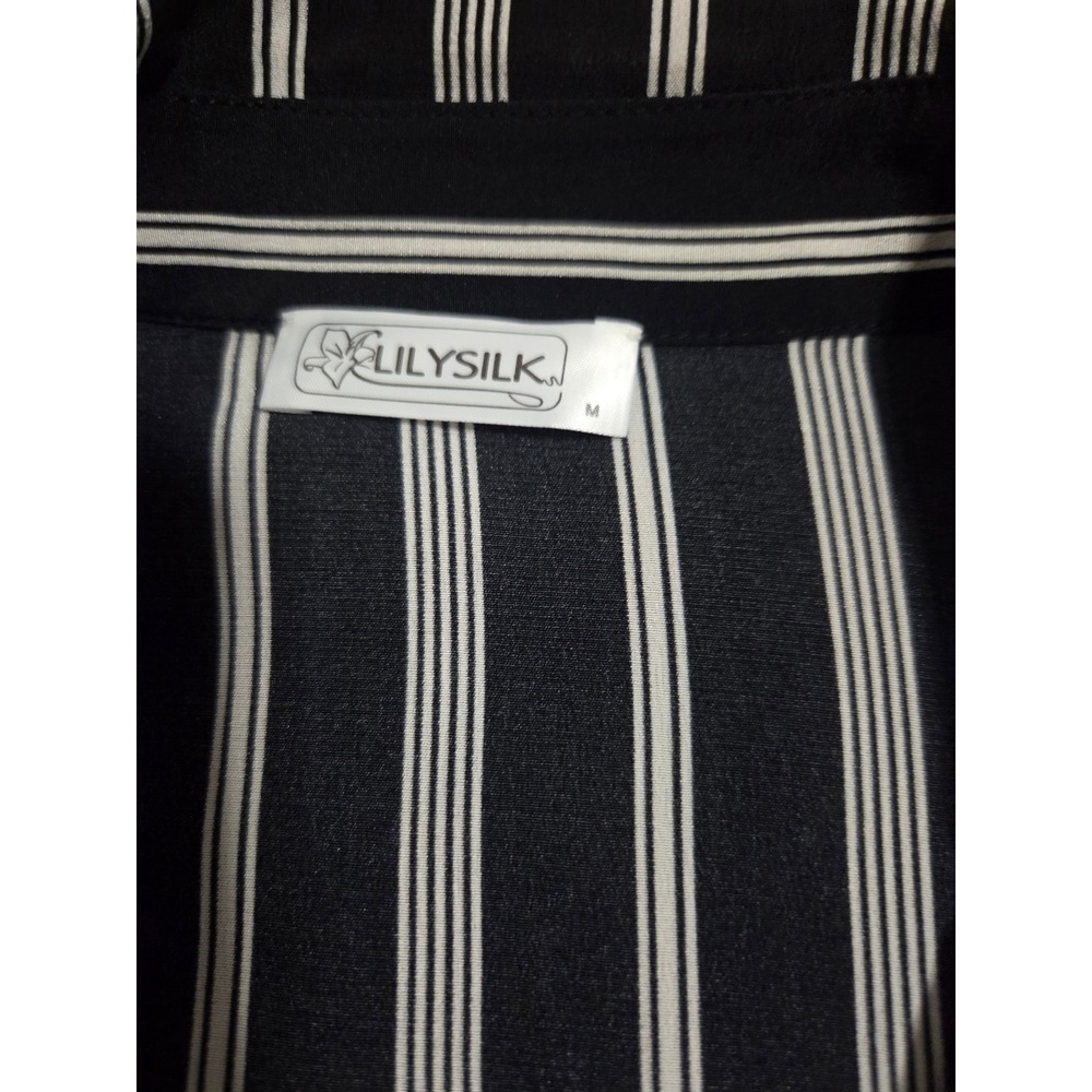 LilySilk Womens Black and White Striped 100% Mulberry Silk Button Down Blouse M - Picture 6 of 10